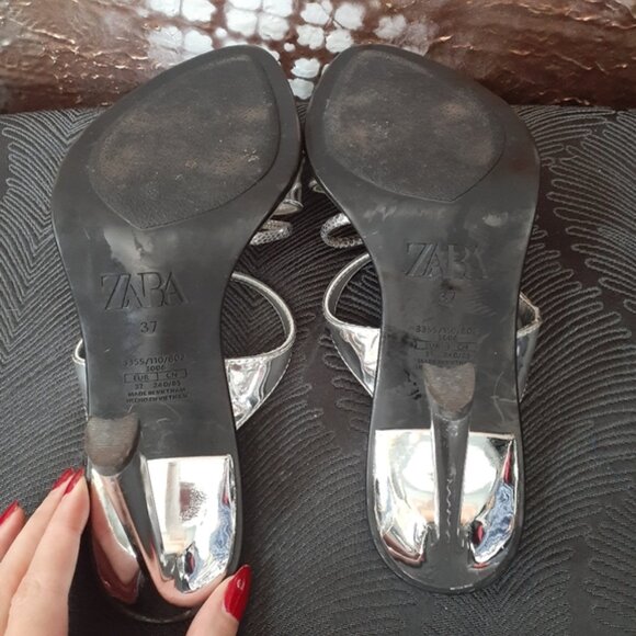 Zara Elegant Silver Strappy Heels - Picture 6 of 12